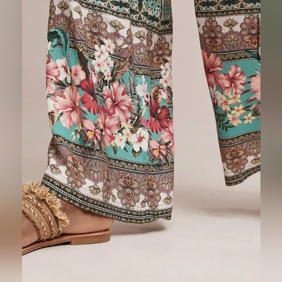 Anthropologie Farm Rio Honolulu Jumpsuit Floral Border Green Pink Red - Picture 3 of 3
